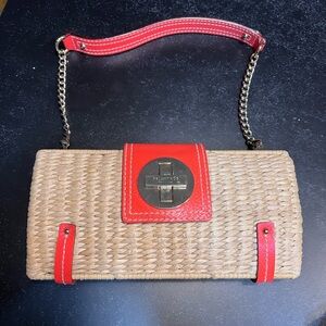 Kate Spade Kira Orange and Tan Straw Clutch